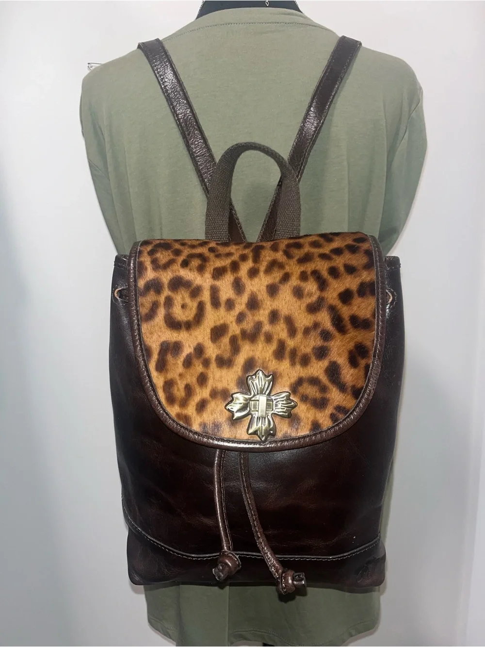 Patricia Nash Seluci Leopard Print Leather Backpack - Brown